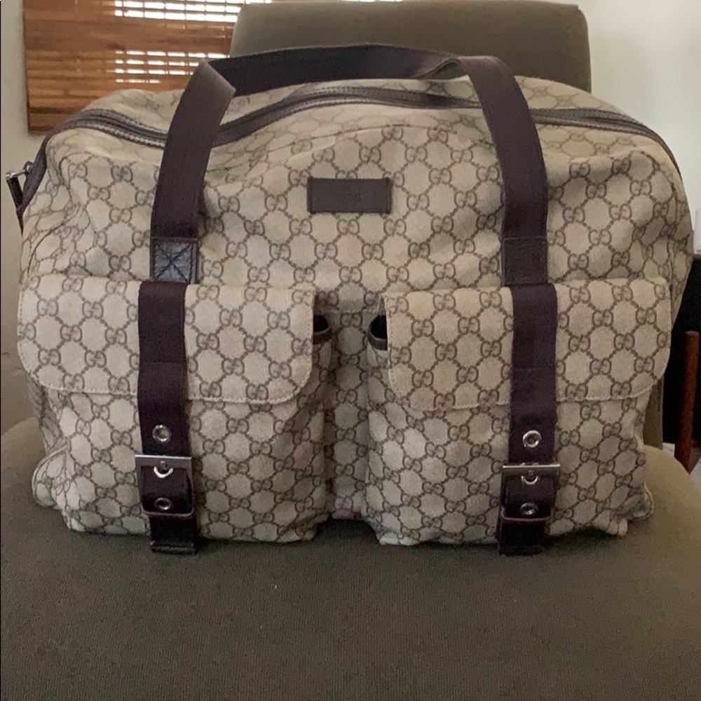 Gucci GG brown/beige coated canvas overnight bag